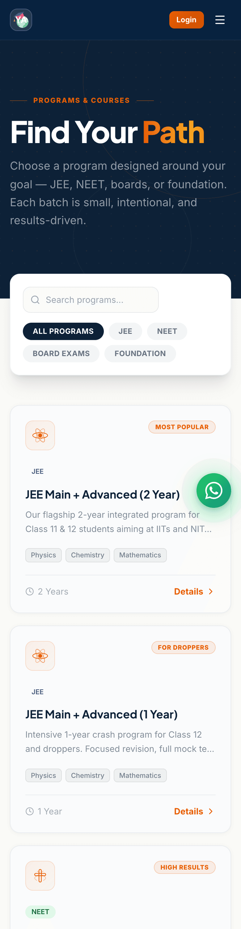 Coaching ERP website - mobile screenshot