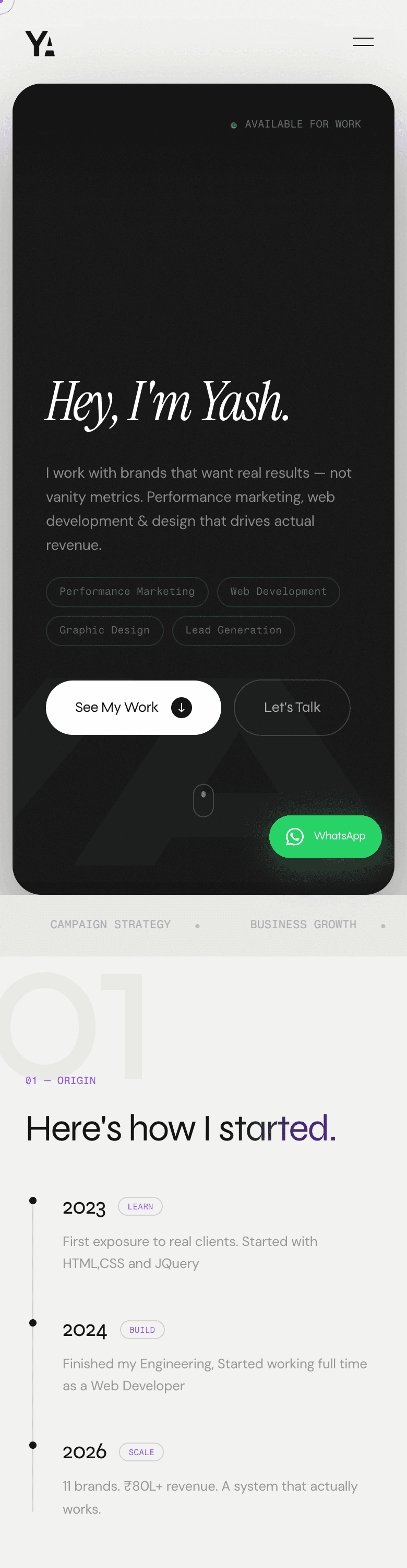 yasharya.in website - mobile screenshot